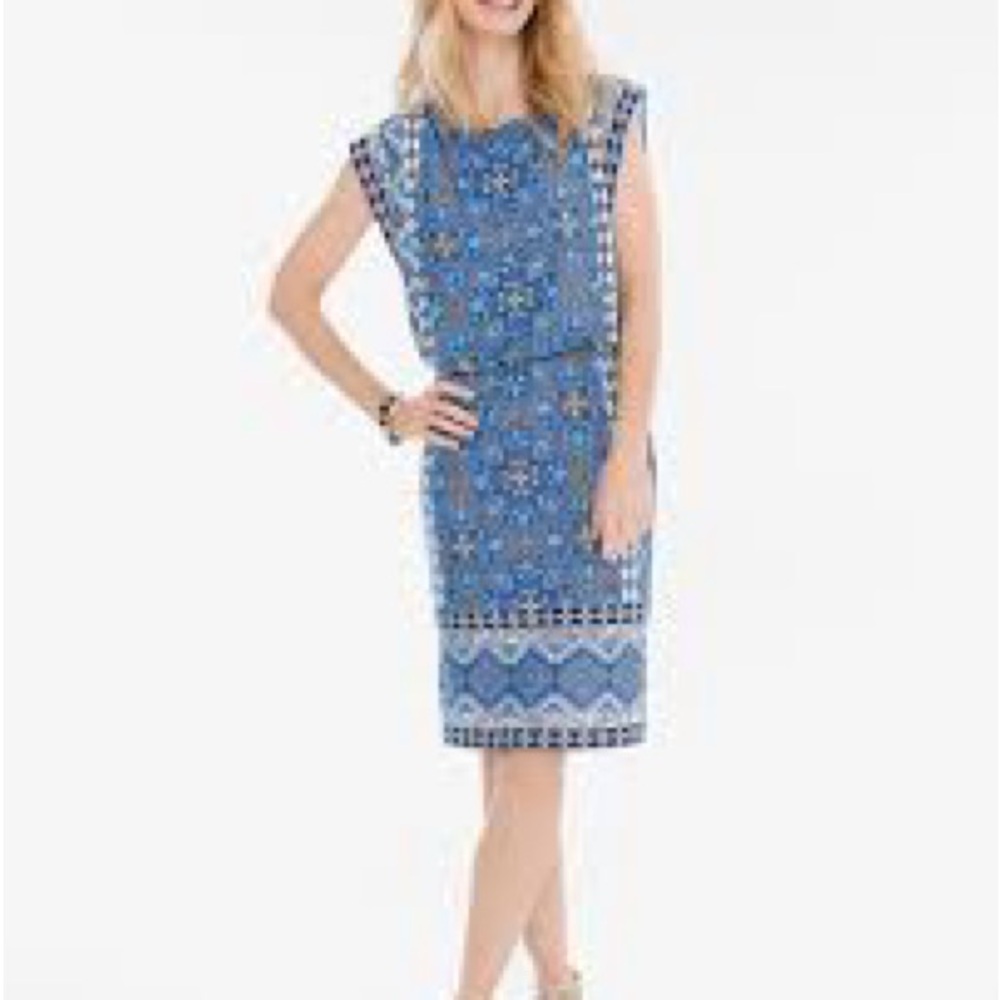 Chico’s Blue Ornate Medallion Print Blouson Dress